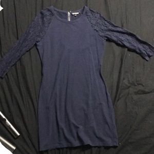 Express Navy Blue Fitted Dress with Lace Sleeves